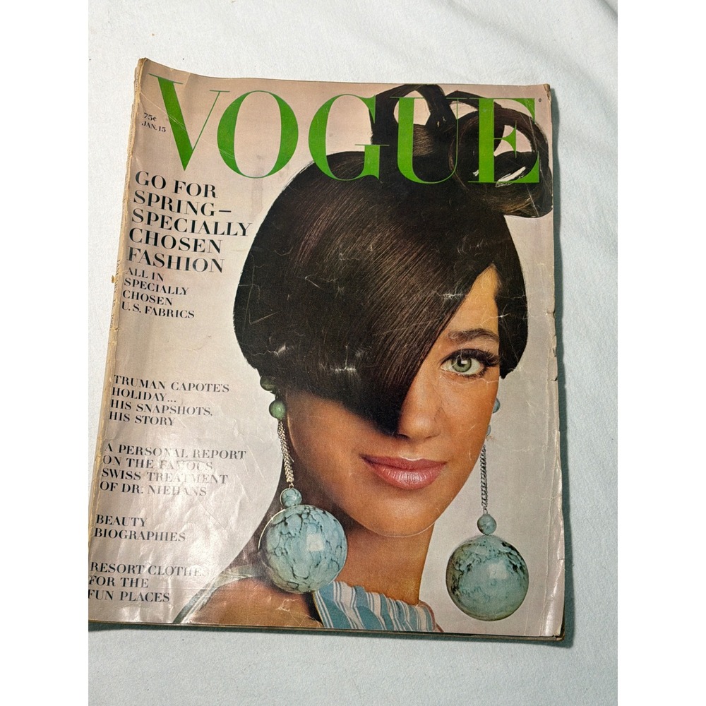 Vintage Vogue Magazine January 15 1966 Truman Capote 60s Fashion TWA Breck Ad